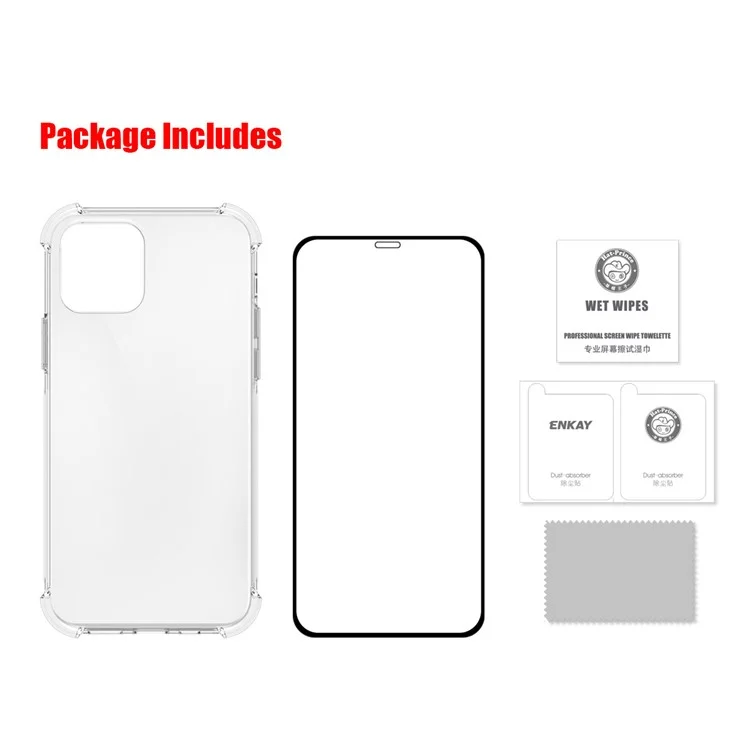 ENKAY HAT PRINCE Clear TPU Case with [Full Glue] [Complete Cover] Tempered Glass Screen Film for iPhone 12 / 12 Pro