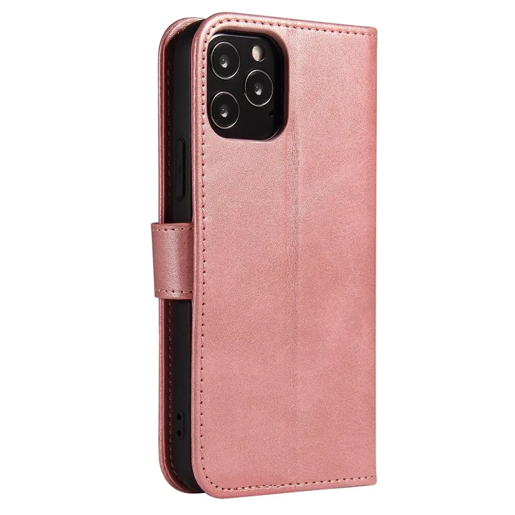 Classic Style Magnetic Leather Phone Cover Case with Clasp for iPhone 12/12 Pro - Rose Gold