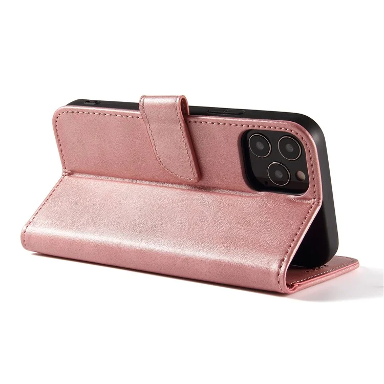 Classic Style Magnetic Leather Phone Cover Case with Clasp for iPhone 12/12 Pro - Rose Gold