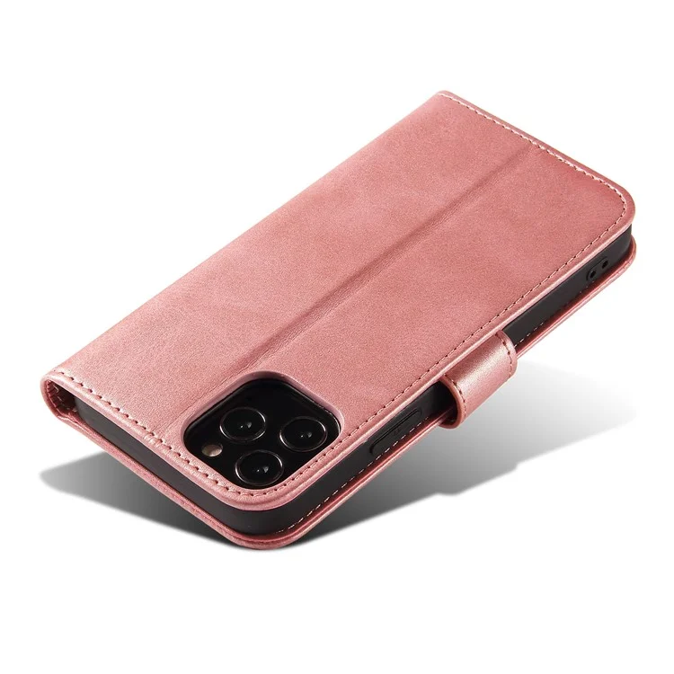 Classic Style Magnetic Leather Phone Cover Case with Clasp for iPhone 12/12 Pro - Rose Gold