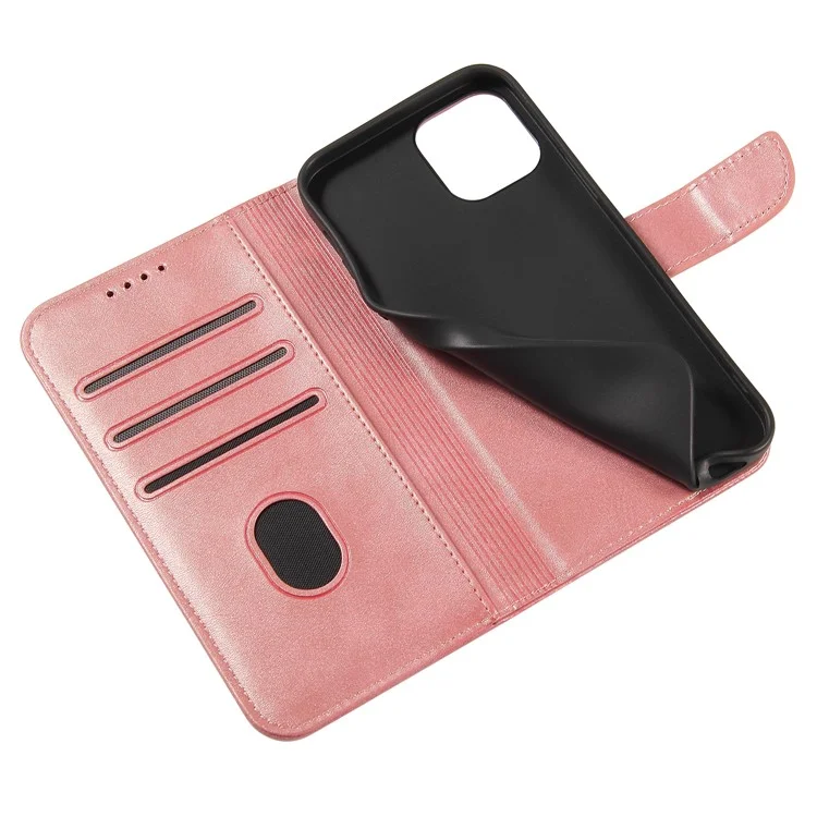 Classic Style Magnetic Leather Phone Cover Case with Clasp for iPhone 12/12 Pro - Rose Gold
