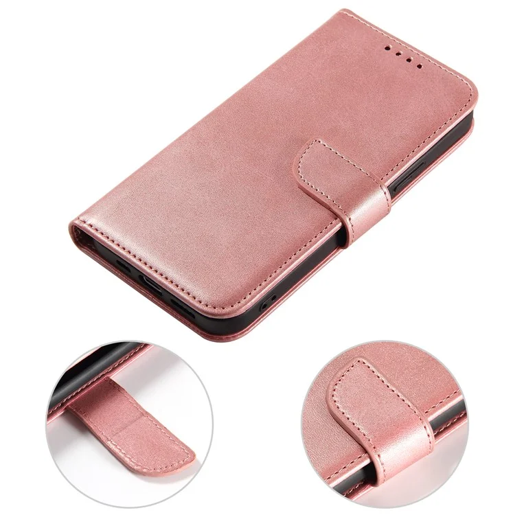 Classic Style Magnetic Leather Phone Cover Case with Clasp for iPhone 12/12 Pro - Rose Gold