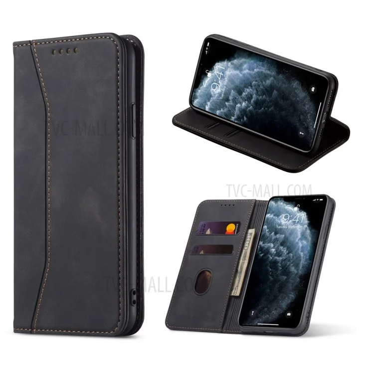 Fantasy-Serie Auto-absorbierte Ledertasche mit Ständer für iPhone 12 Pro Max - Schwarz