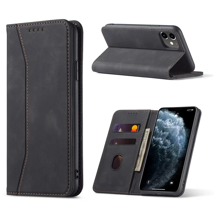 Fantasy-serie Automatisch Absorbiertes Leder-brieftaschenstand Hülle Für Iphone 12 Pro / iPhone 12 - Schwarz
