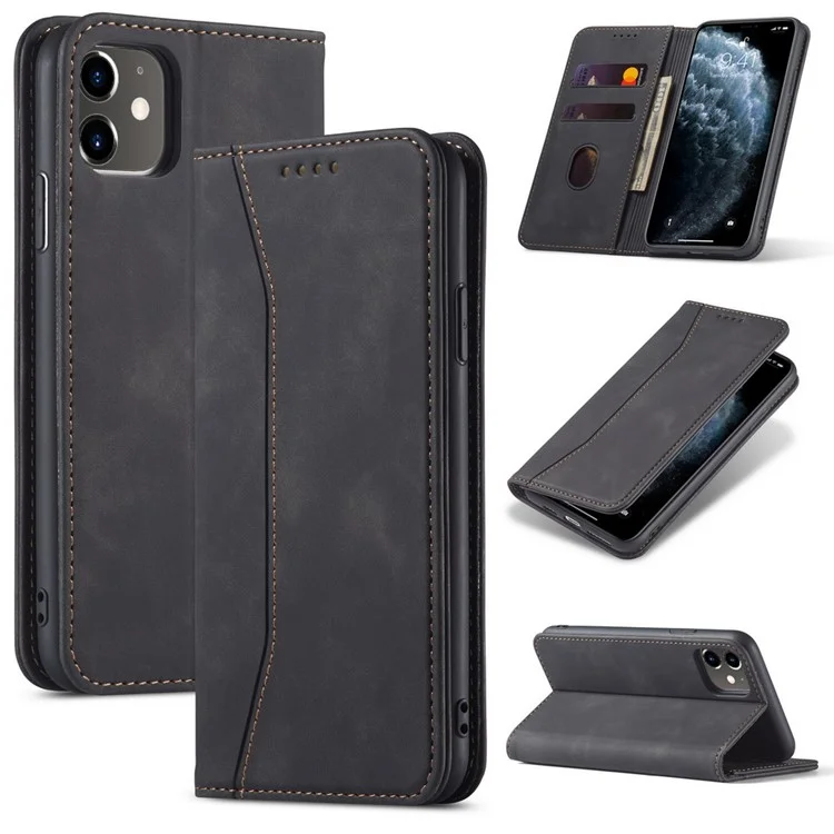 Fantasy-serie Automatisch Absorbiertes Leder-brieftaschenstand Hülle Für Iphone 12 Pro / iPhone 12 - Schwarz