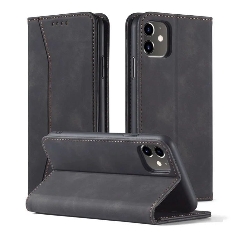 Fantasy-serie Automatisch Absorbiertes Leder-brieftaschenstand Hülle Für Iphone 12 Pro / iPhone 12 - Schwarz