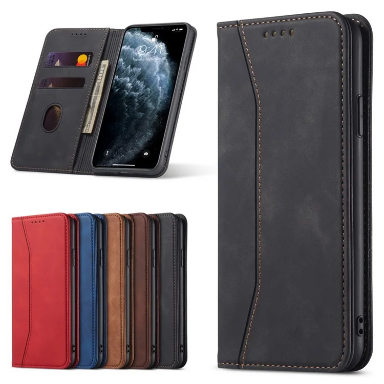 Fantasy-serie Automatisch Absorbiertes Leder-brieftaschenstand Hülle Für Iphone 12 Pro / iPhone 12 - Schwarz