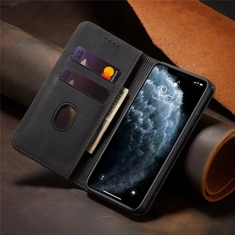Fantasy-serie Automatisch Absorbiertes Leder-brieftaschenstand Hülle Für Iphone 12 Pro / iPhone 12 - Schwarz