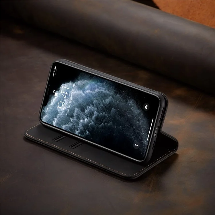 Fantasy-serie Automatisch Absorbiertes Leder-brieftaschenstand Hülle Für Iphone 12 Pro / iPhone 12 - Schwarz