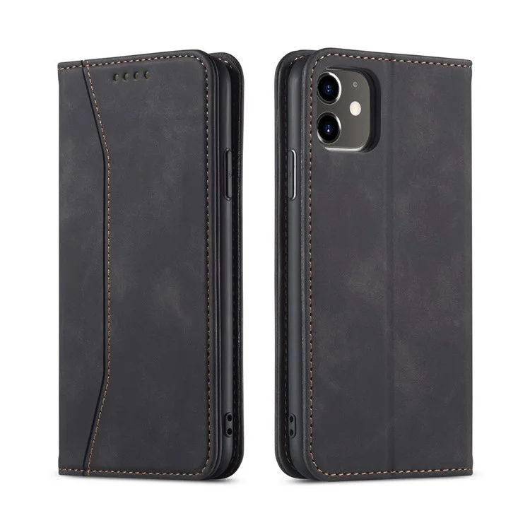 Fantasy-serie Automatisch Absorbiertes Leder-brieftaschenstand Hülle Für Iphone 12 Pro / iPhone 12 - Schwarz
