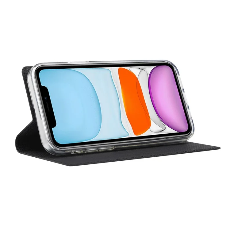 VILI DMX Auto-Absorbed Plain Cross Texture Leather Phone Cover Case with Card Holder for iPhone 12/12 Pro - Black