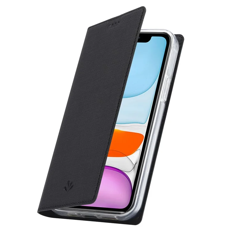 VILI DMX Auto-Absorbed Plain Cross Texture Leather Phone Cover Case with Card Holder for iPhone 12/12 Pro - Black