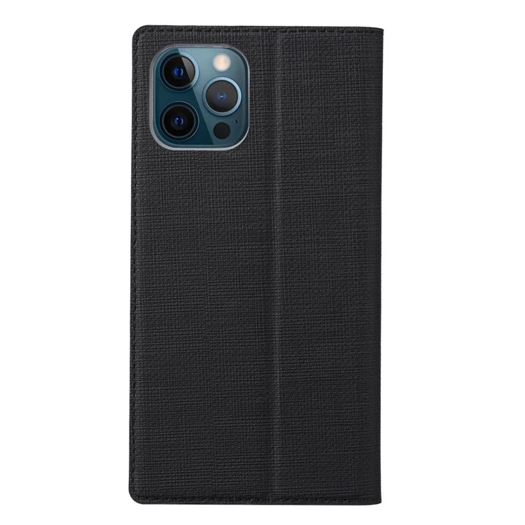 VILI DMX Auto-Absorbed Plain Cross Texture Leather Phone Cover Case with Card Holder for iPhone 12/12 Pro - Black