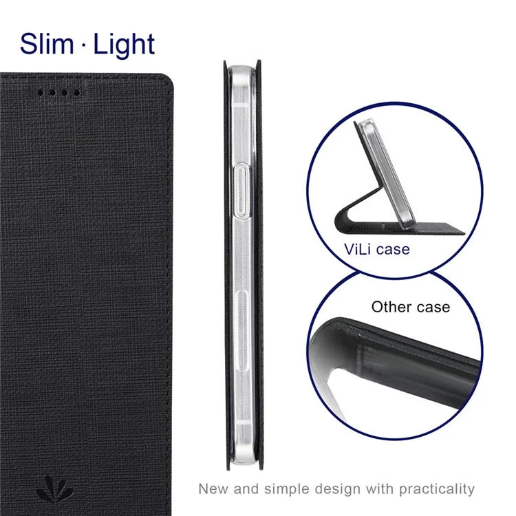 VILI DMX Auto-Absorbed Plain Cross Texture Leather Phone Cover Case with Card Holder for iPhone 12/12 Pro - Black