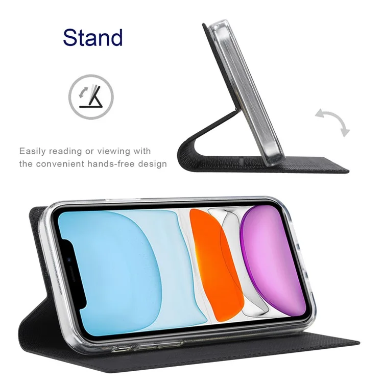 VILI DMX Auto-Absorbed Plain Cross Texture Leather Phone Cover Case with Card Holder for iPhone 12/12 Pro - Black