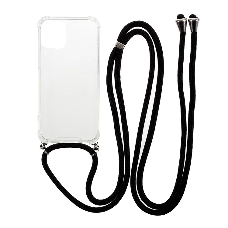 Anti-fall Case for iPhone 12 mini Glossy TPU+Acrylic Cover with Textile Strap - Black