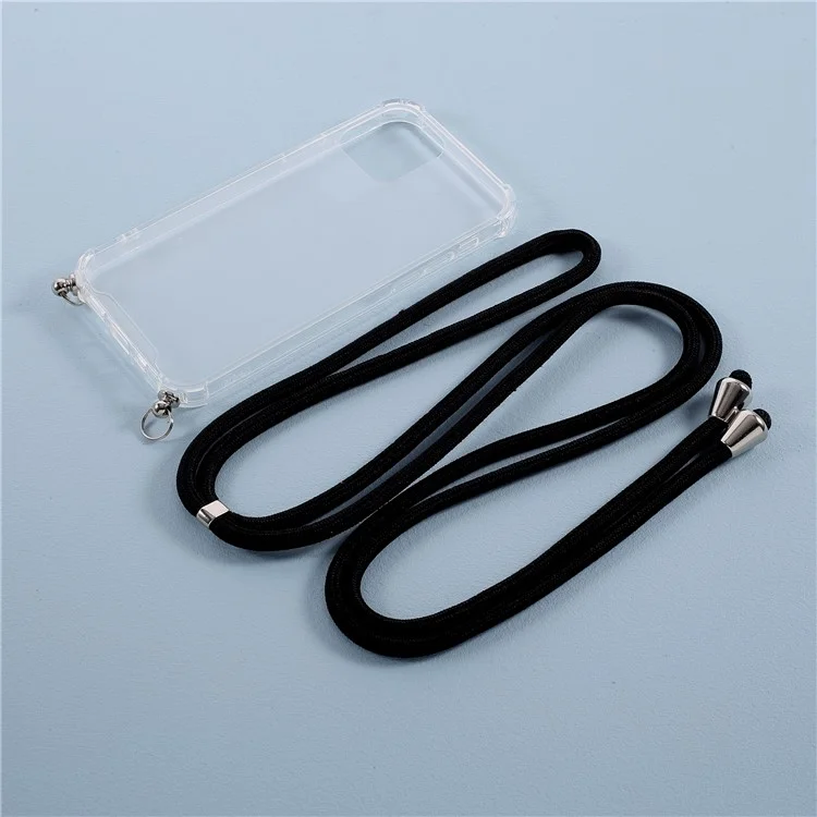 Anti-fall Case for iPhone 12 mini Glossy TPU+Acrylic Cover with Textile Strap - Black