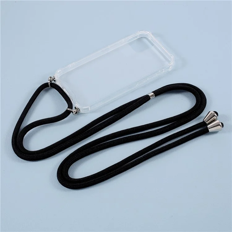 Anti-fall Case for iPhone 12 mini Glossy TPU+Acrylic Cover with Textile Strap - Black