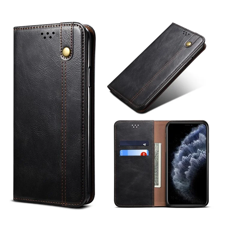 Magnetic Waxy Crazy Horse Texture Wallet Leatherphone Stand Cover Case Für IPhone X / XS - Schwarz