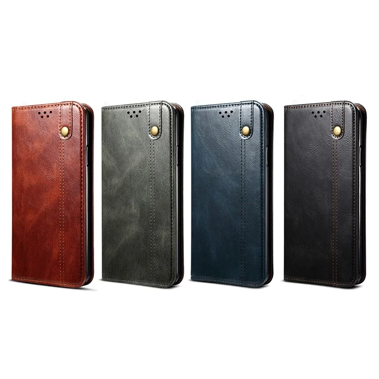 Magnetic Waxy Crazy Horse Texture Wallet Leatherphone Stand Cover Case Für IPhone X / XS - Schwarz