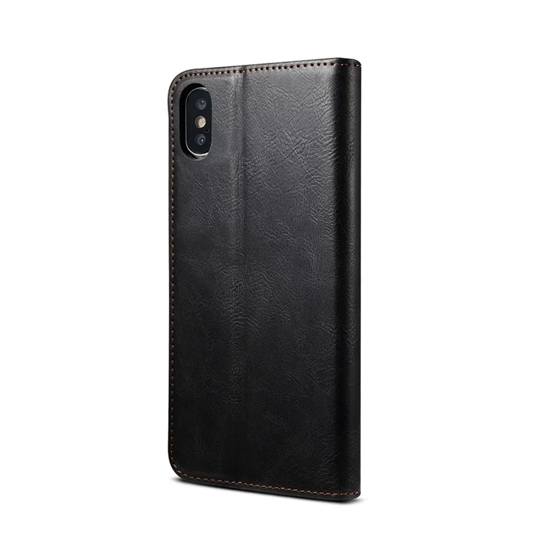 Magnetic Waxy Crazy Horse Texture Wallet Leatherphone Stand Cover Case Für IPhone X / XS - Schwarz