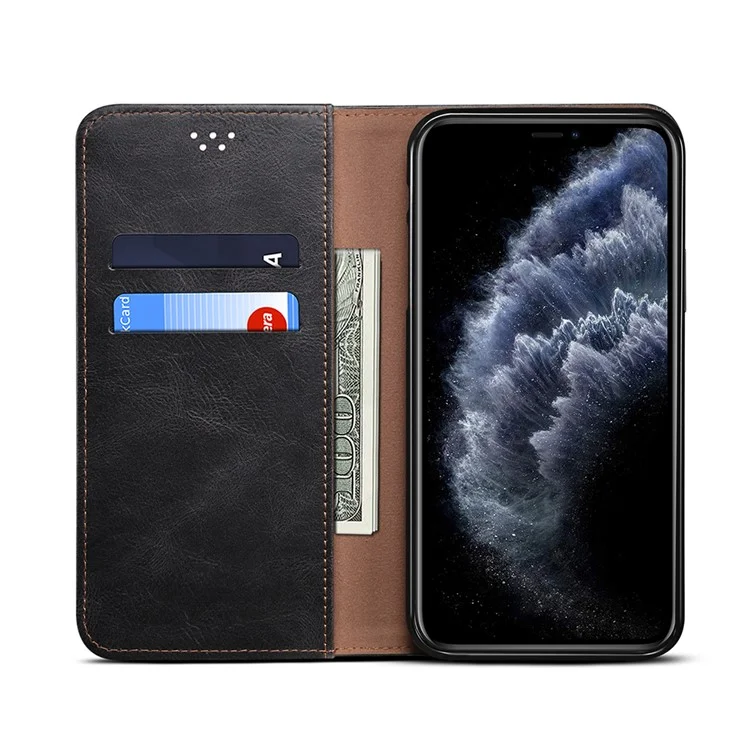 Magnetic Waxy Crazy Horse Texture Wallet Leatherphone Stand Cover Case Für IPhone X / XS - Schwarz