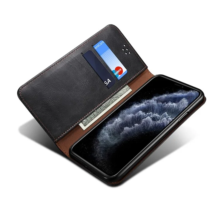 Magnetic Waxy Crazy Horse Texture Wallet Leatherphone Stand Cover Case Für IPhone X / XS - Schwarz