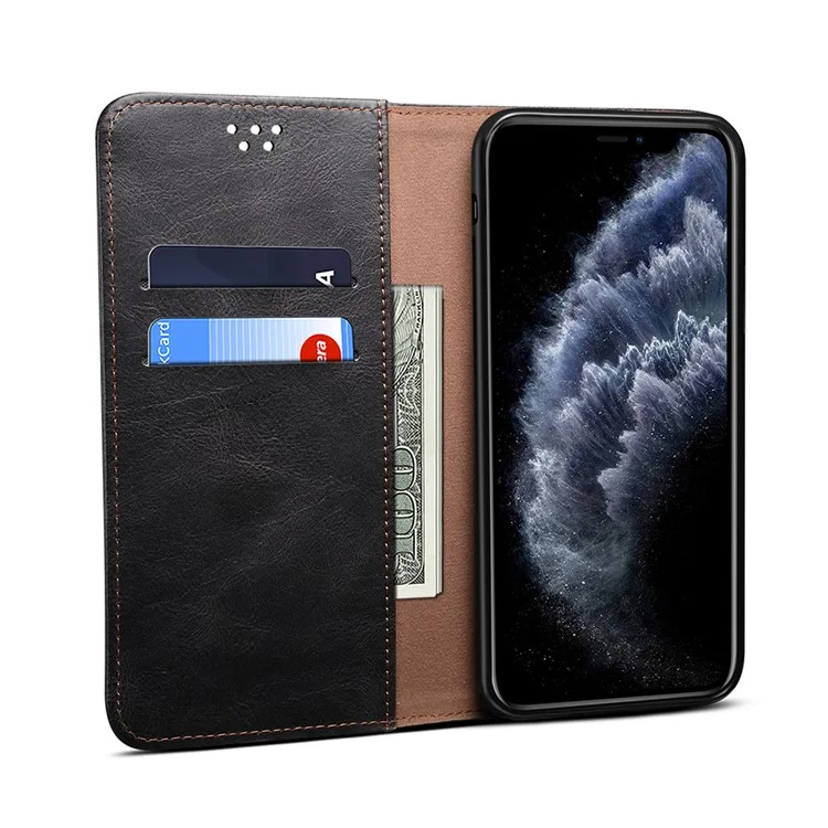 Magnetic Waxy Crazy Horse Texture Wallet Leatherphone Stand Cover Case Für IPhone X / XS - Schwarz
