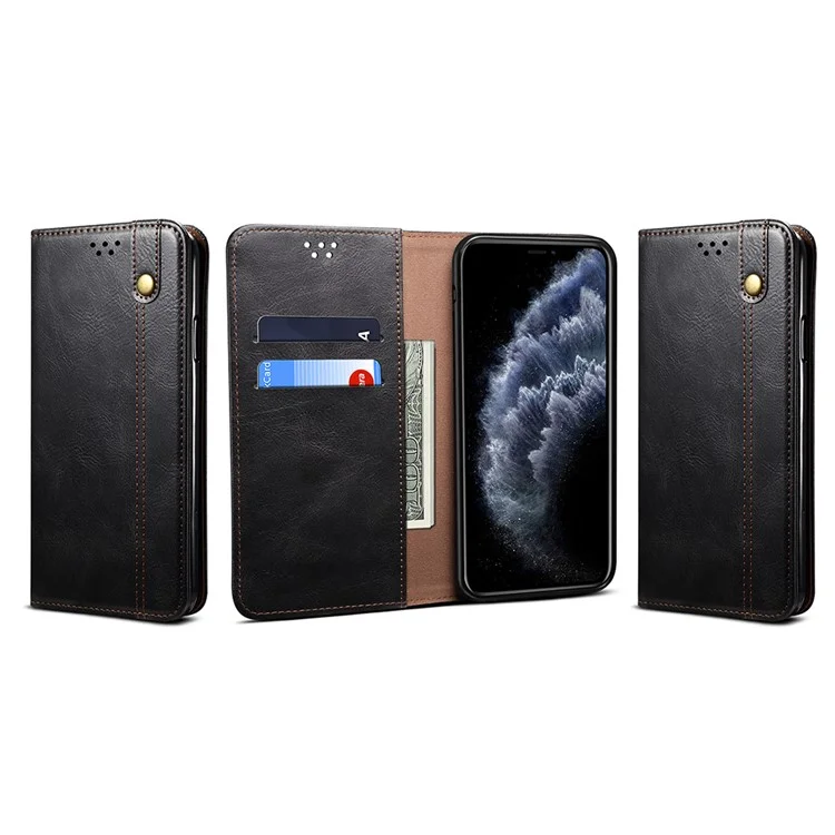 Magnetic Waxy Crazy Horse Texture Wallet Leatherphone Stand Cover Case Für IPhone X / XS - Schwarz