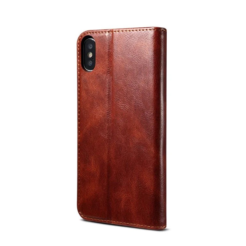 Magnetic Waxy Crazy Horse Texture  Wallet LeatherPhone Stand Cover Case for iPhone X/XS - Brown