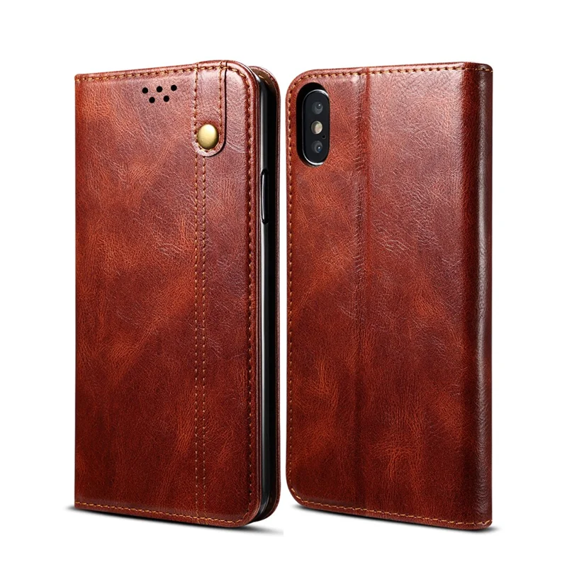 Magnetic Waxy Crazy Horse Texture  Wallet LeatherPhone Stand Cover Case for iPhone X/XS - Brown