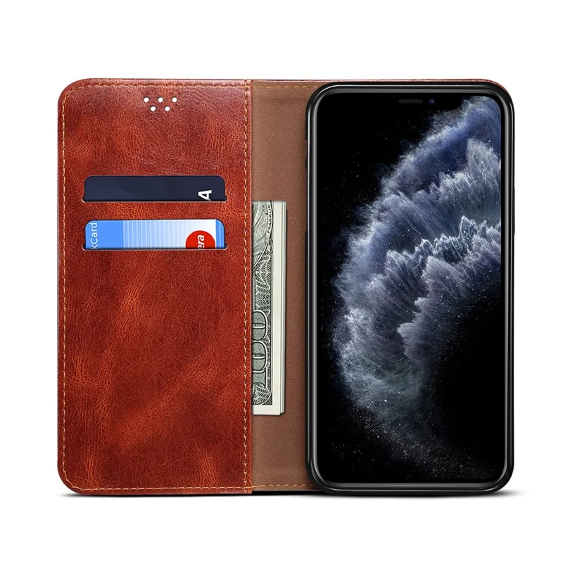Magnetic Waxy Crazy Horse Texture  Wallet LeatherPhone Stand Cover Case for iPhone X/XS - Brown