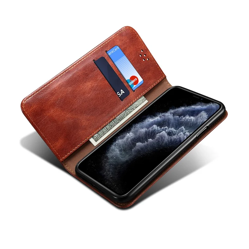 Magnetic Waxy Crazy Horse Texture  Wallet LeatherPhone Stand Cover Case for iPhone X/XS - Brown