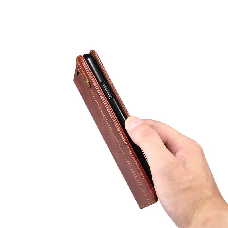 Magnetic Waxy Crazy Horse Texture  Wallet LeatherPhone Stand Cover Case for iPhone X/XS - Brown