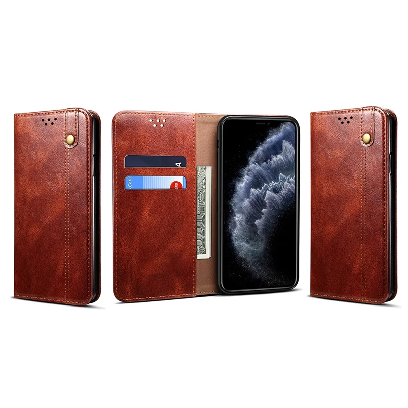 Magnetic Waxy Crazy Horse Texture  Wallet LeatherPhone Stand Cover Case for iPhone X/XS - Brown