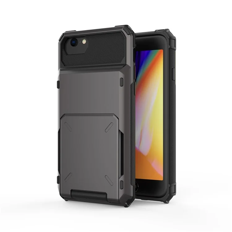 Flip Card Holder TPU+PC Hybrid Protector Cover per iPhone SE (2020) / SE (2022) / 8 / 7 4.7 pollici - Grigio