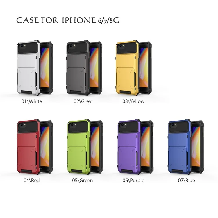 Flip Card Holder TPU+PC Hybrid Protector Cover per iPhone SE (2020) / SE (2022) / 8 / 7 4.7 pollici - Grigio