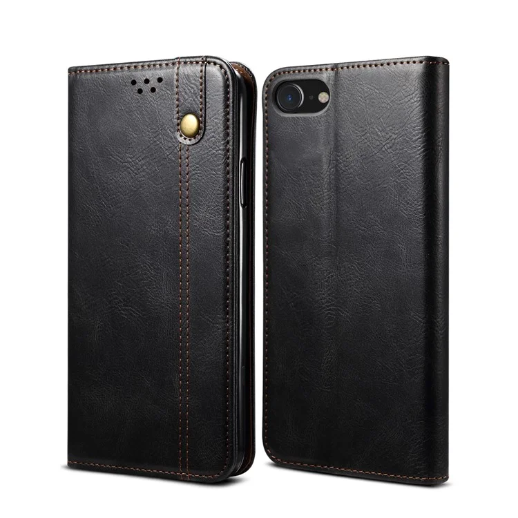 Auto-Absorbed Waxy Crazy Horse Texture  Wallet Leather Phone Stand Cover Case for iPhone 7/8/SE (2020)/SE (2022) - Black