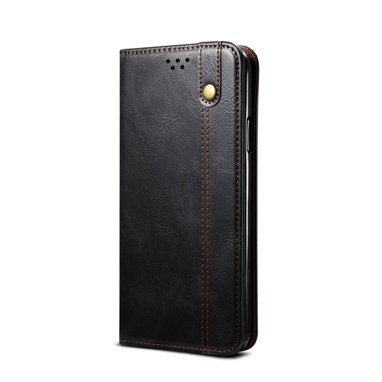 Auto-Absorbed Waxy Crazy Horse Texture  Wallet Leather Phone Stand Cover Case for iPhone 7/8/SE (2020)/SE (2022) - Black