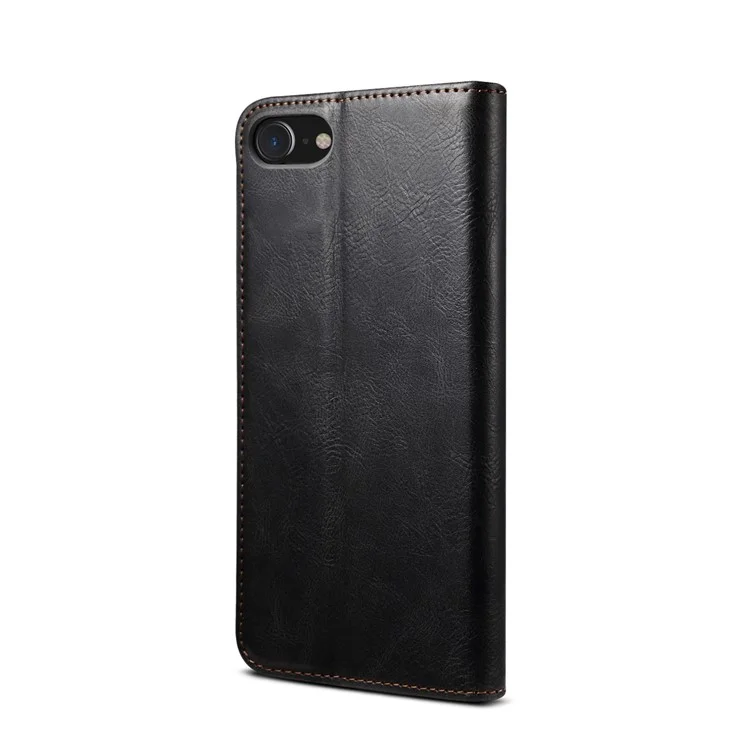 Auto-Absorbed Waxy Crazy Horse Texture  Wallet Leather Phone Stand Cover Case for iPhone 7/8/SE (2020)/SE (2022) - Black