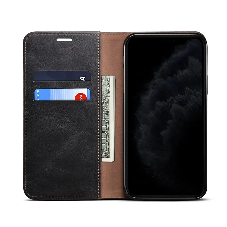 Auto-Absorbed Waxy Crazy Horse Texture  Wallet Leather Phone Stand Cover Case for iPhone 7/8/SE (2020)/SE (2022) - Black