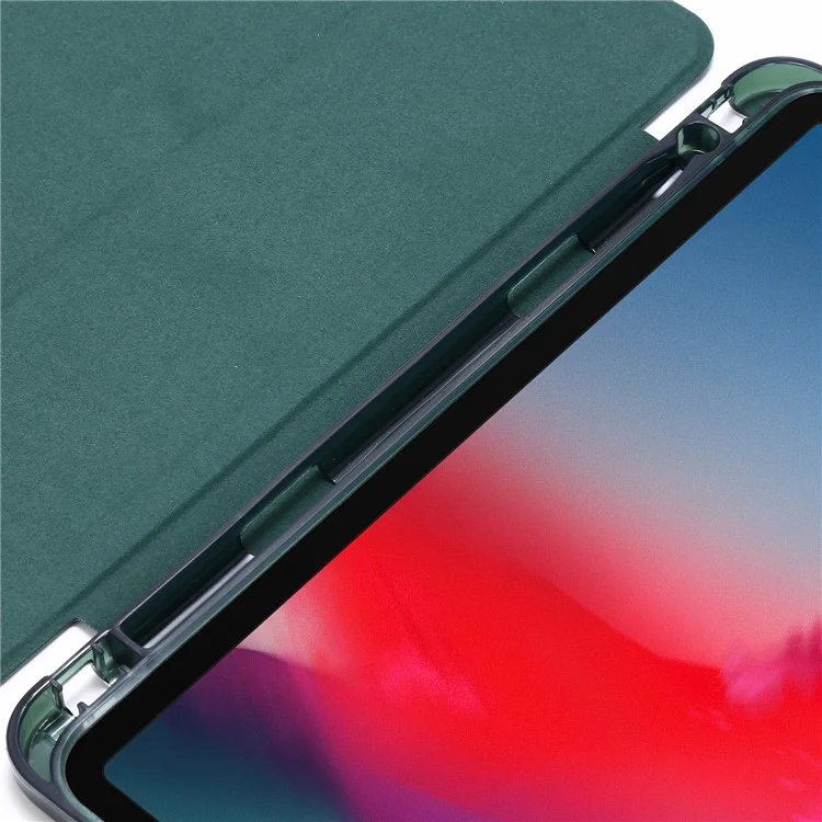 Tri-fold Stand Leather Case with Pen Slot for iPad Air (2020)/Air (2022) Tablet Shell - Dark Green