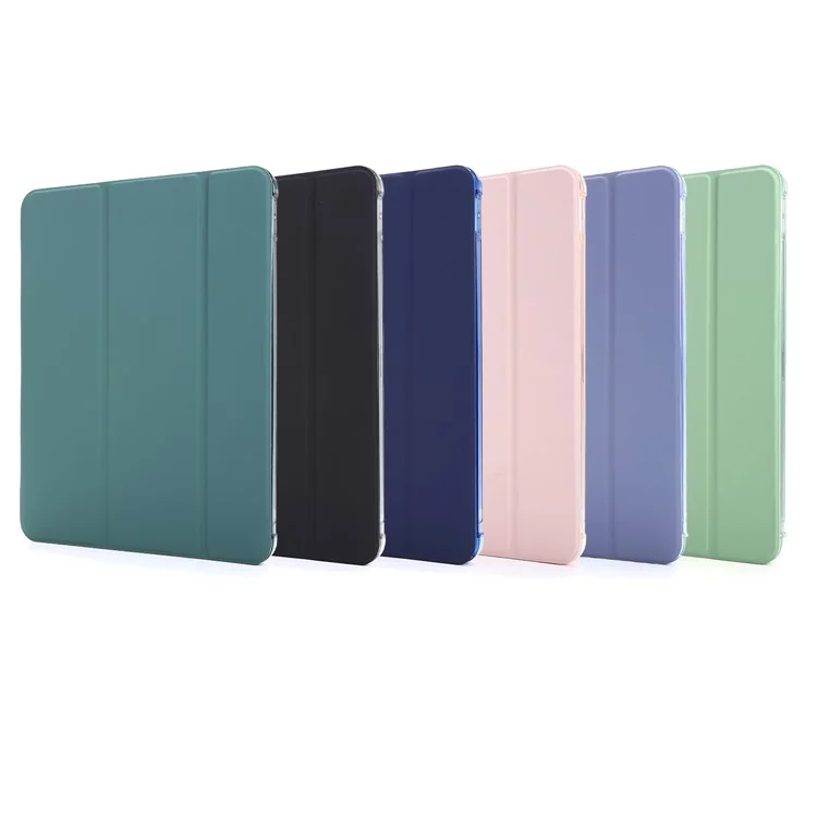 Tri-fold Stand Leather Case with Pen Slot for iPad Air (2020)/Air (2022) Tablet Shell - Dark Green