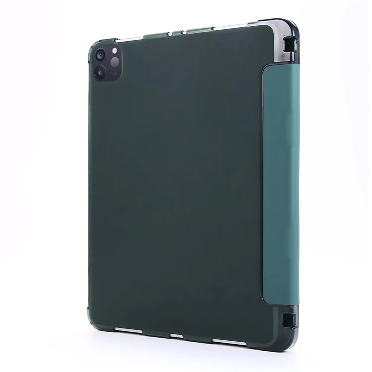 Caixa de Couro de Suporte Com Três Dobras Com Caneta de Caneta Para Ipad Air (2020)/ar (2022) Comprimido de Comprimido - Verde Escuro