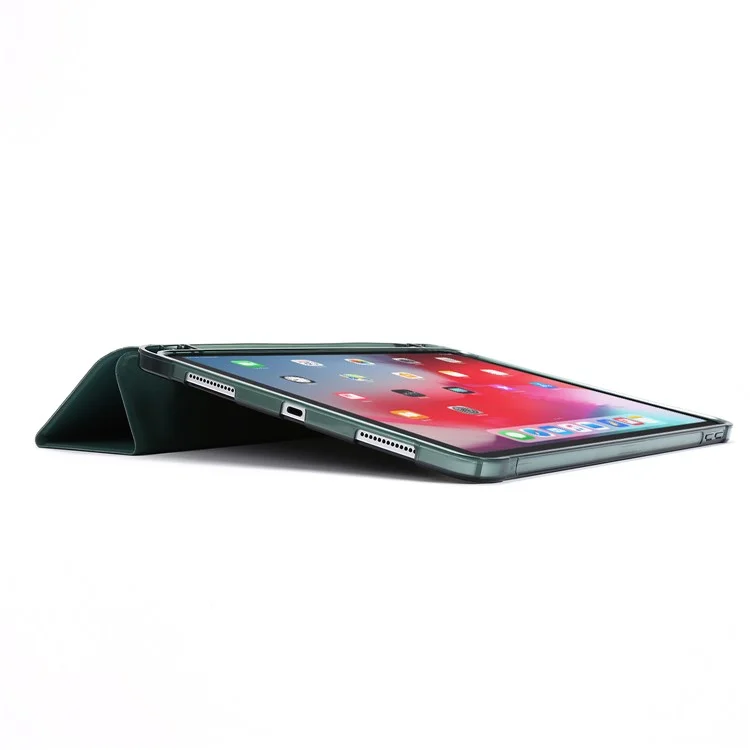 Capa Porta-Dobrável de Couro com Fenda para Caneta para iPad Air 11 (2024) / Air (2022) / (2020) Tablet Shell - Verde Escuro