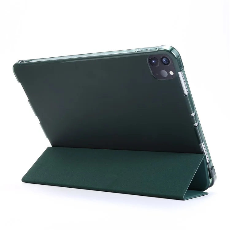 Caixa de Couro de Suporte Com Três Dobras Com Caneta de Caneta Para Ipad Air (2020)/ar (2022) Comprimido de Comprimido - Verde Escuro