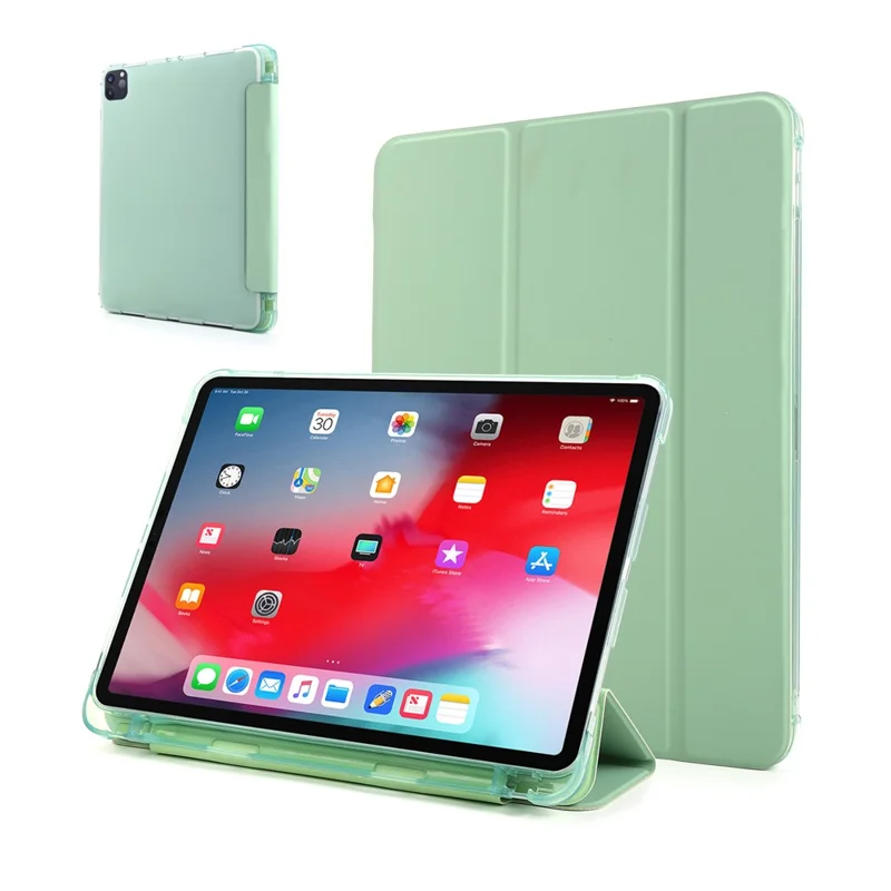 Caixa de Couro de Suporte Com Três Dobras Com Caneta de Caneta Para Ipad Air (2020)/ar (2022) Comprimido de Comprimido - Luz Verde