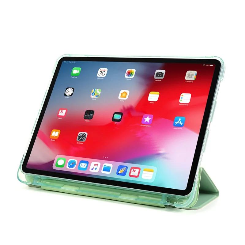 Caixa de Couro de Suporte Com Três Dobras Com Caneta de Caneta Para Ipad Air (2020)/ar (2022) Comprimido de Comprimido - Luz Verde