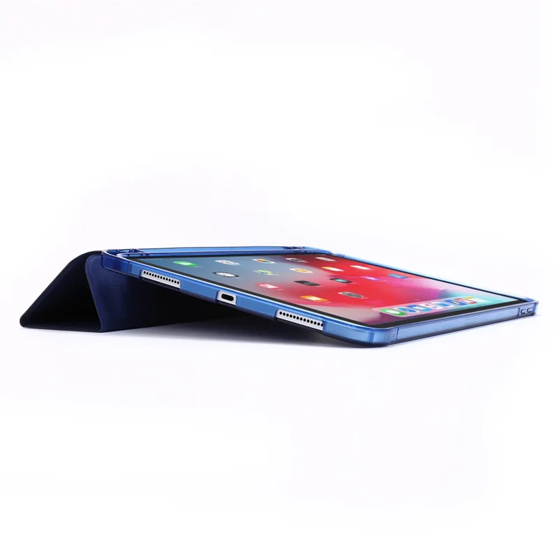 Caixa de Couro de Suporte Com Três Dobras Com Caneta de Caneta Para Ipad Air (2020)/ar (2022) Comprimido de Comprimido - Azul Escuro
