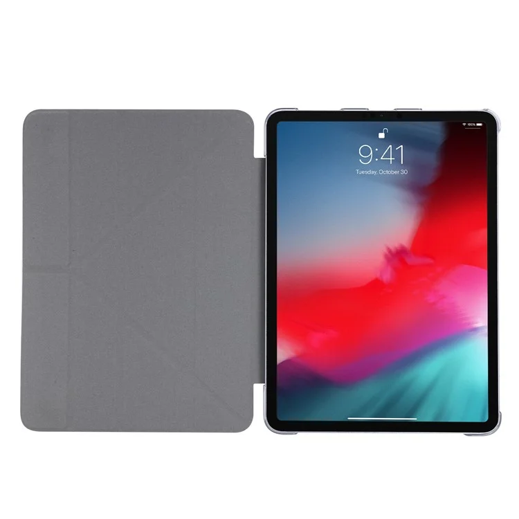 Silk Texture Origami Stand Leather Smart Tablet Cover Shell for iPad Air (2020)/Air (2022) - Dark Blue